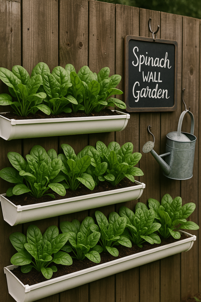 Spinach in Rain Gutter Planters
