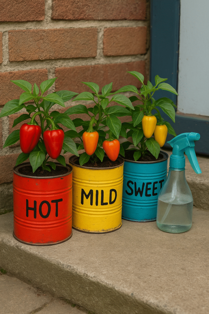 Sweet Peppers in Recycled Paint Cans