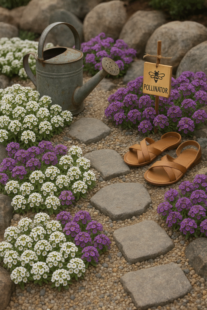 Sweet Alyssum in a Rock Garden