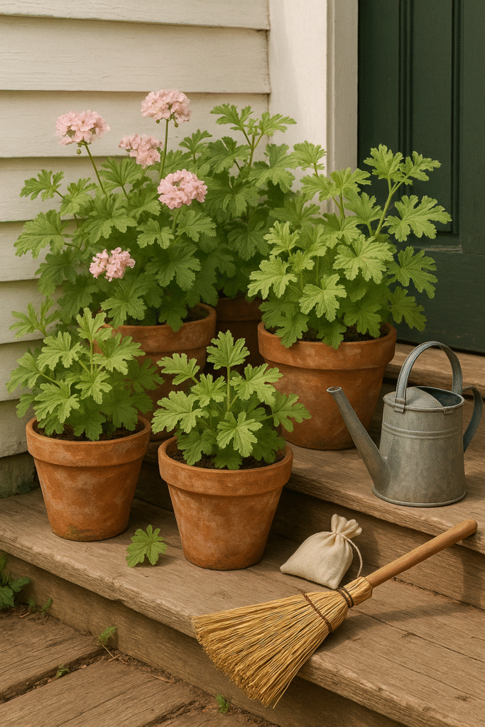 Scented Geraniums on a Porch Step