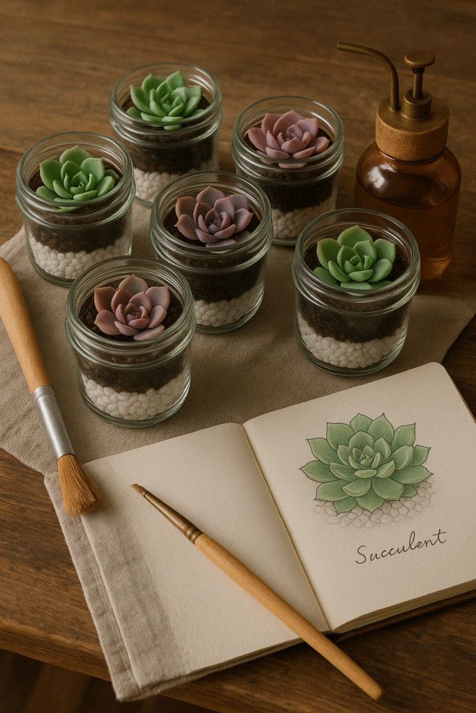 Succulent Jars with Pebbles