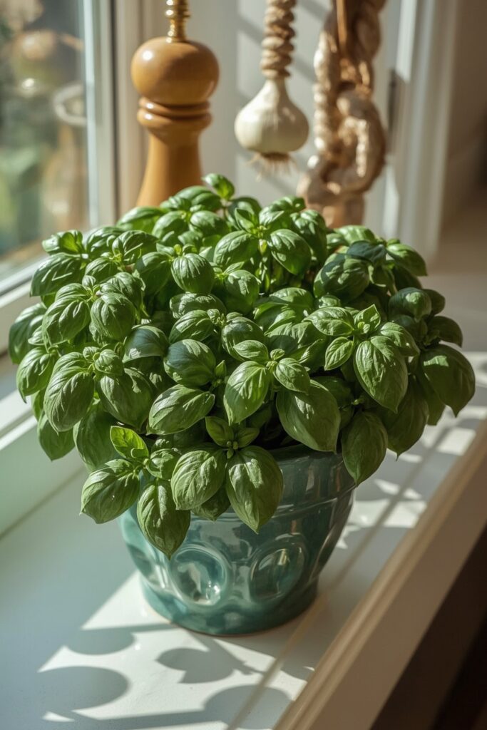 Variegated Basil in Ceramic Pots