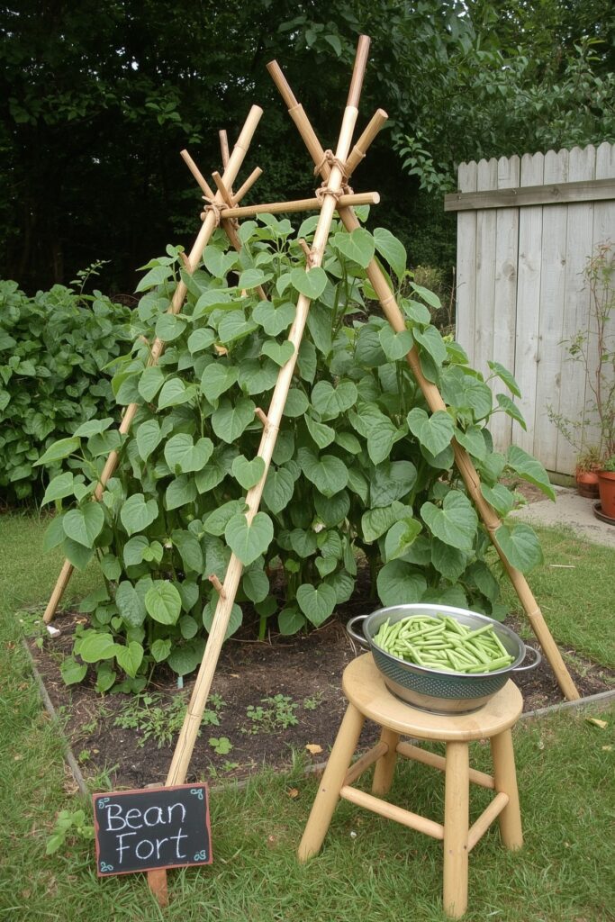 Climbing Beans on Bamboo Teepees
