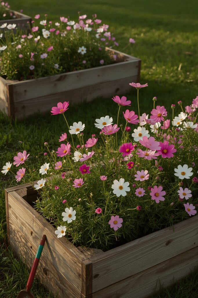 Cosmos in Raised Garden Beds