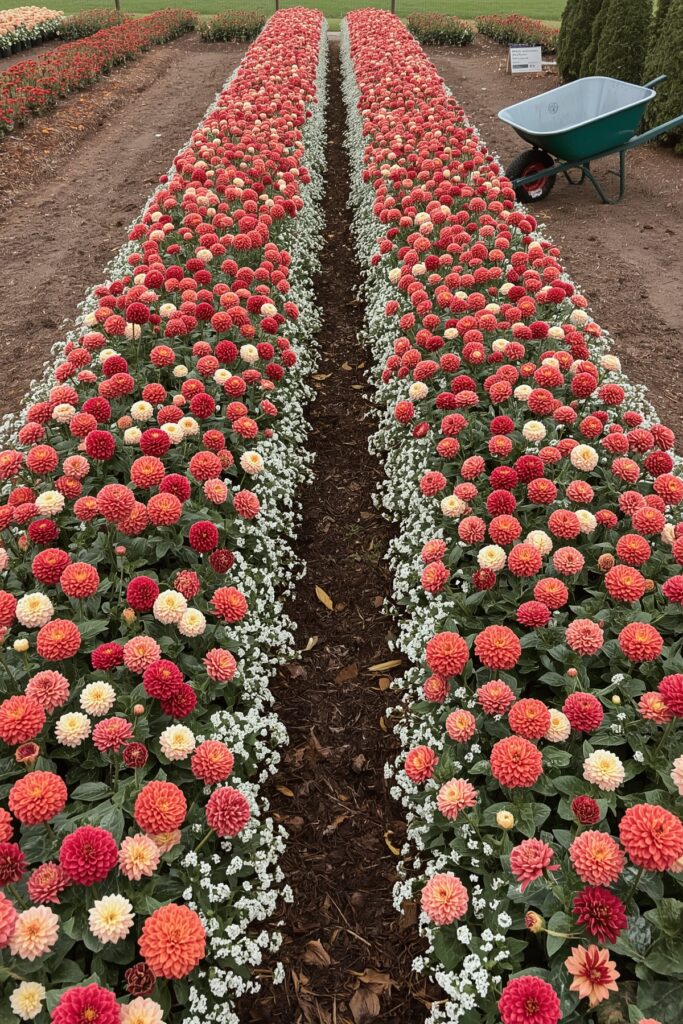 Dahlia Rows with Baby’s Breath Edges