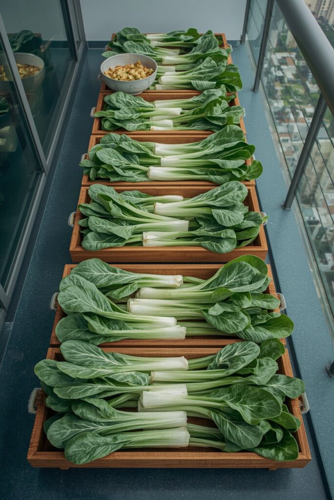 Pak Choi in Shallow Trays