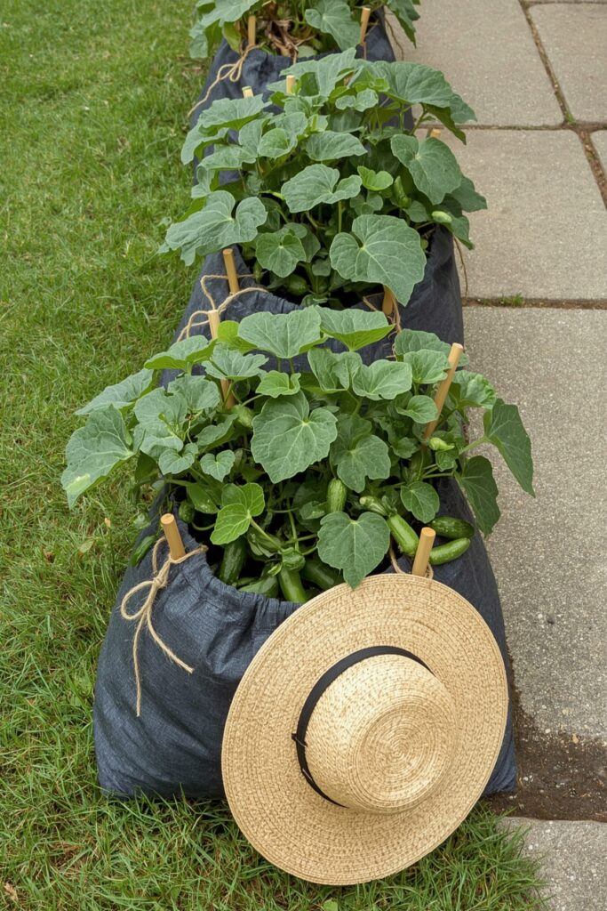 Mini Cucumbers in Grow Bags