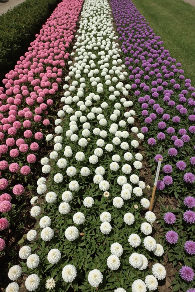 Globe Amaranth in Color-Coded Rows