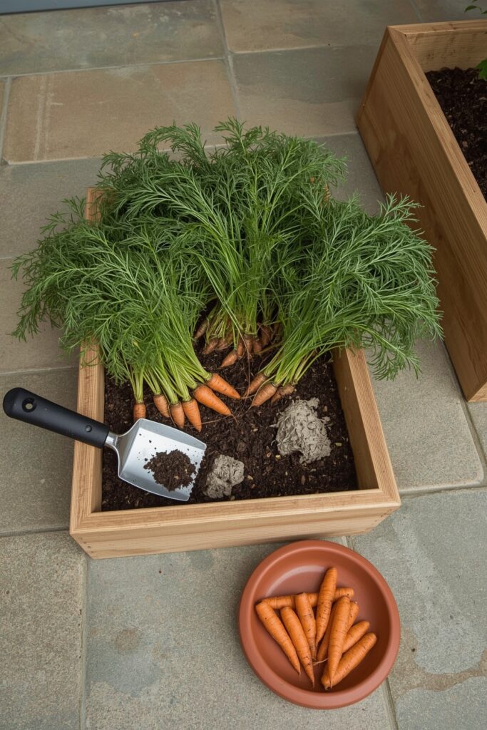 Baby Carrots in Raised Wooden Tubs