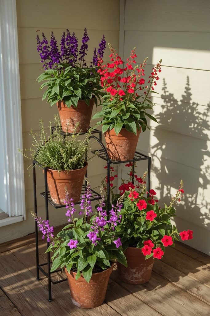 Salvias in Tiered Containers
