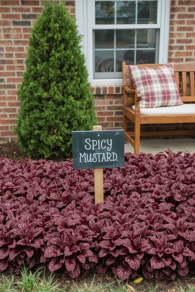 Red Mustard Greens in Front Yard Beds
