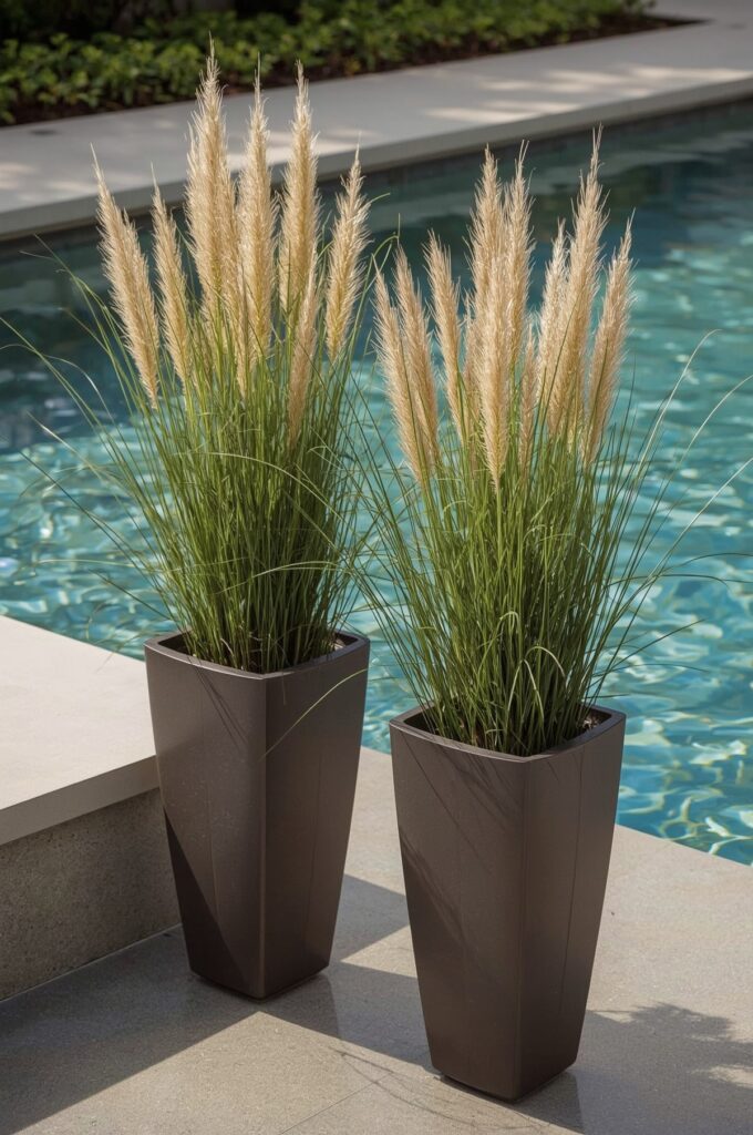 Ornamental Grasses in Tall Planters