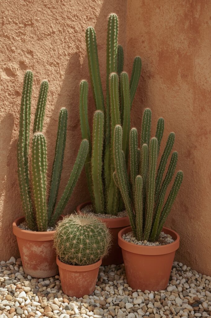 Cactus and Desert Plants in Clay Pots