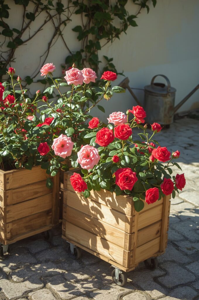 Roses in Rolling Planter Boxes