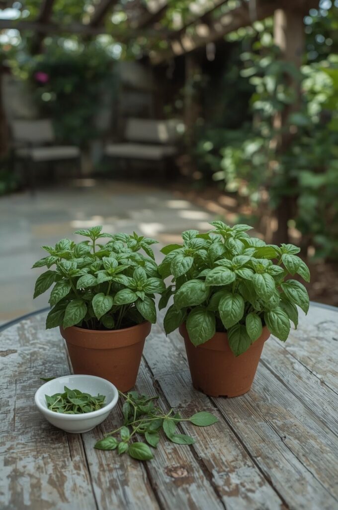 Mint and Basil in Tabletop Pots