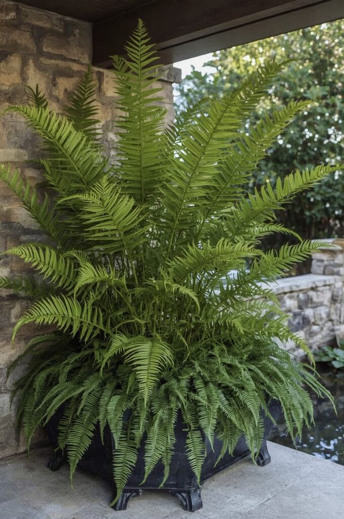 Shade-Loving Ferns in Corner Planters
