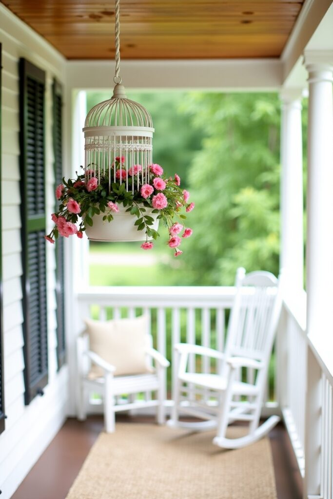 Repurposed Birdcage Flower Display