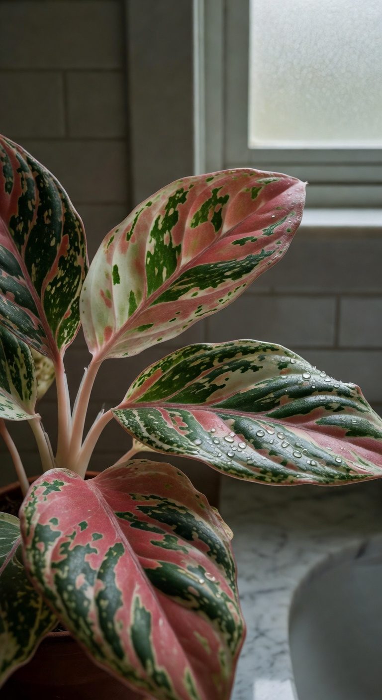 colorful low light bathroom foliage