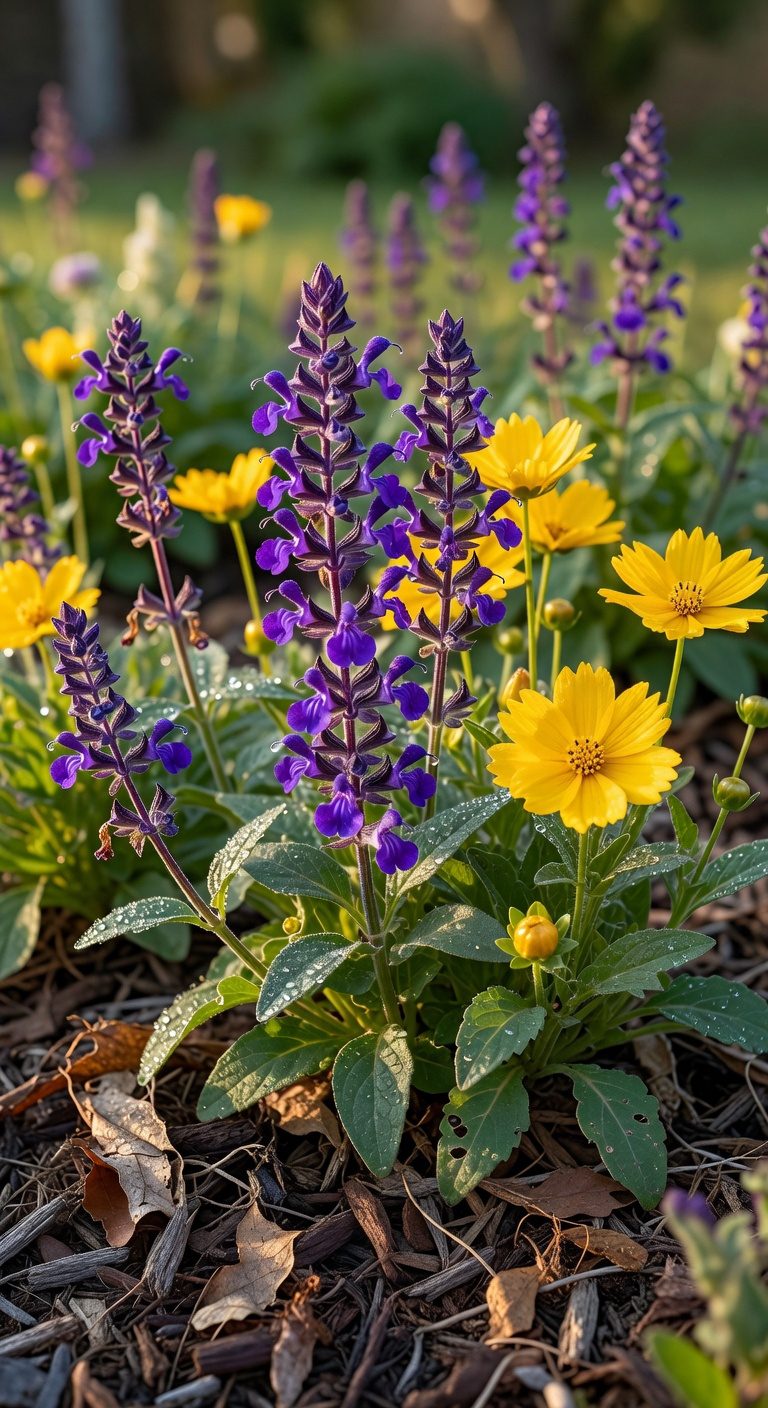 purple salvia yellow coreopsis