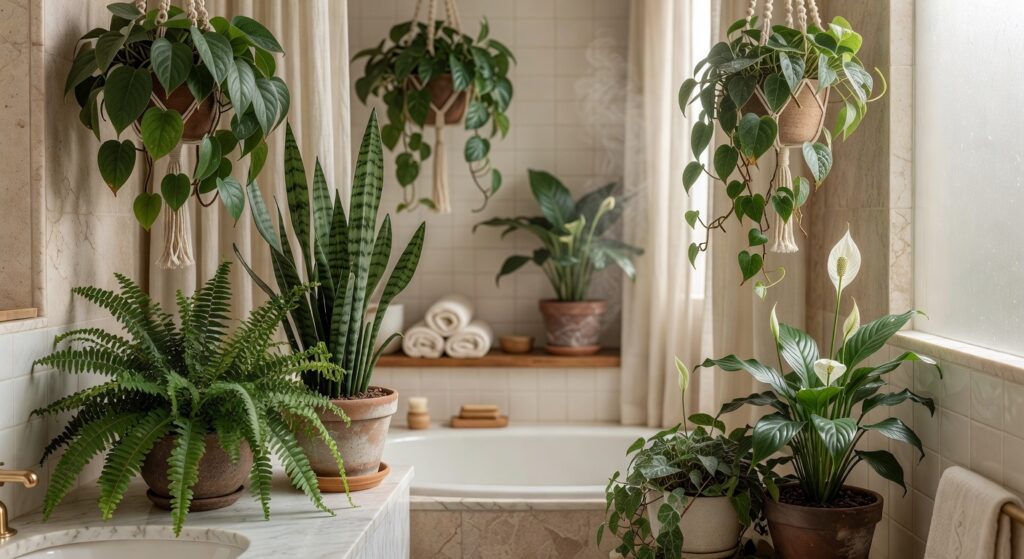 spa like bathroom plant selection