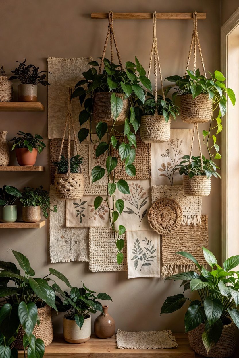 crochet plant mixed media art