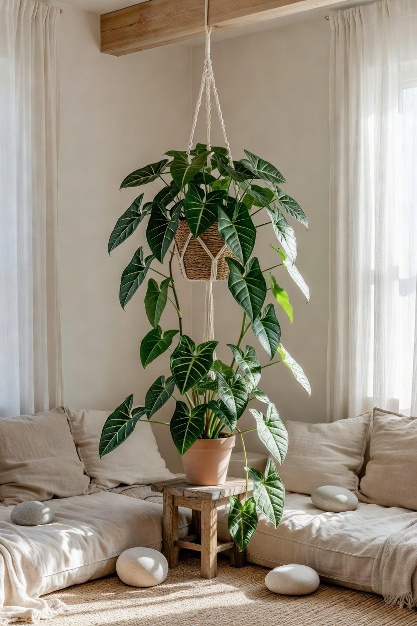large arrow shaped variegated leaves
