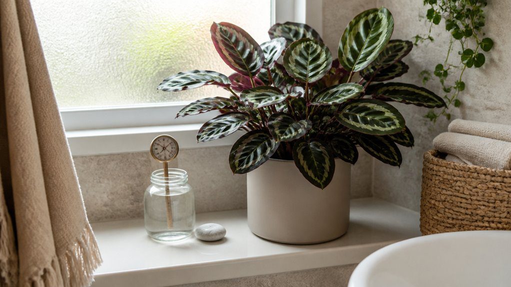 patterned moist humid bathroom plant