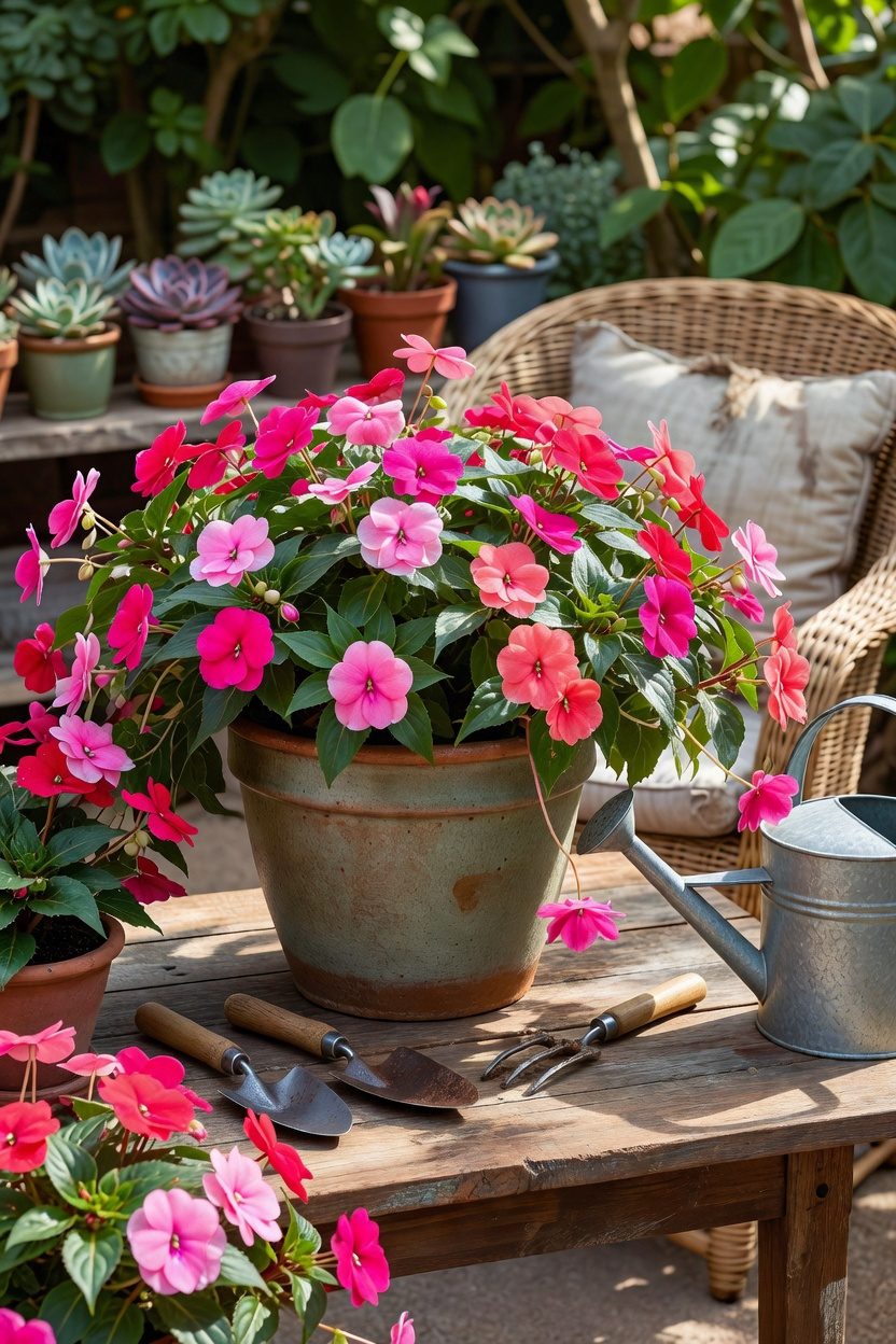 shaded container vibrant continuous blooms