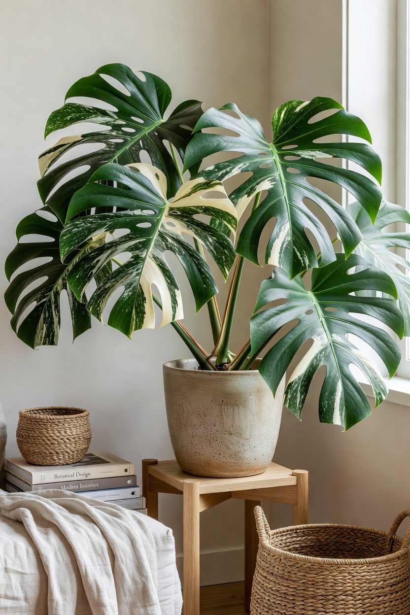 vibrant flame variegated monstera